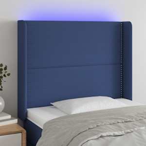 Čelo postele s LED modré 93 x 16 x 118/128 cm textil - obrázek 1