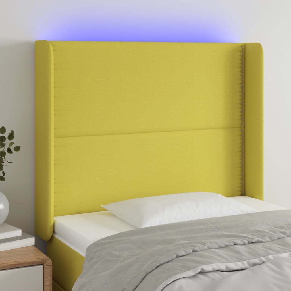 vidaXL Tăblie de pat cu LED, verde, 93x16x118/128 cm, textil