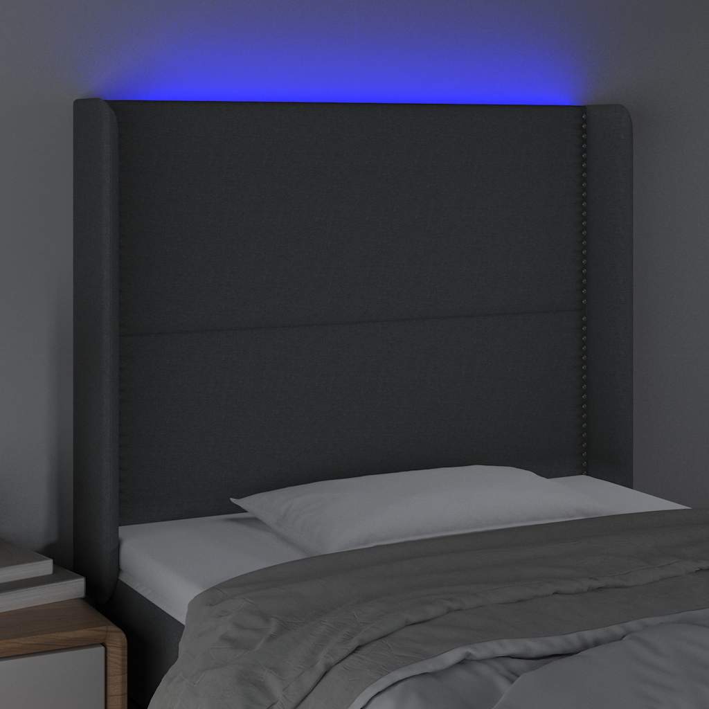 vidaXL Hoofdbord LED 103x16x118/128 cm stof donkergrijs grijs, foto 2