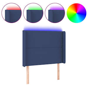 Čelo postele s LED modré 103 x 16 x 118/128 cm textil - obrázek 2