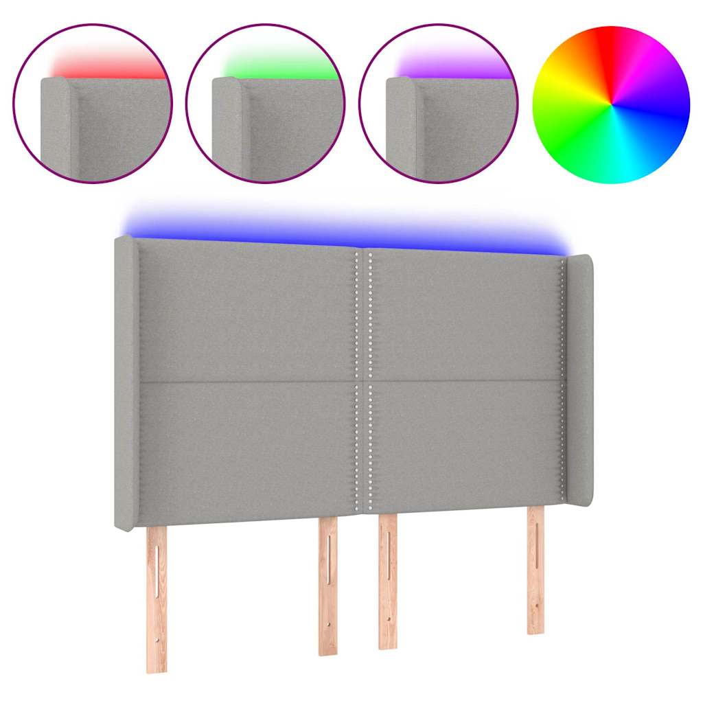 vidaXL Hoofdbord LED 147x16x118/128 cm stof lichtgrijs grijs, foto 3
