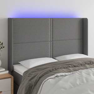 Čelo postele s LED tmavě šedé 147 x 16 x 118/128 cm textil - obrázek 1
