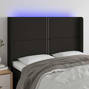 Čelo postele s LED černé 147 x 16 x 118/128 cm textil - obrázek 1
