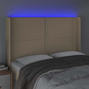 Čelo postele s LED krémové 147 x 16 x 118/128 cm textil - obrázek 4