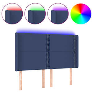 Čelo postele s LED modré 147 x 16 x 118/128 cm textil - obrázek 2
