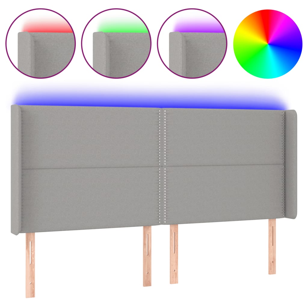 vidaXL Čelo postele s LED světle šedé 163x16x118/128 cm textil