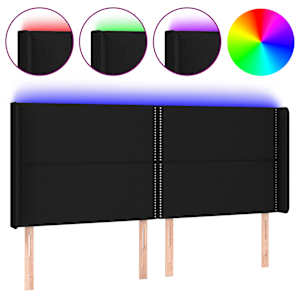 Čelo postele s LED černé 163 x 16 x 118/128 cm textil - obrázek 2