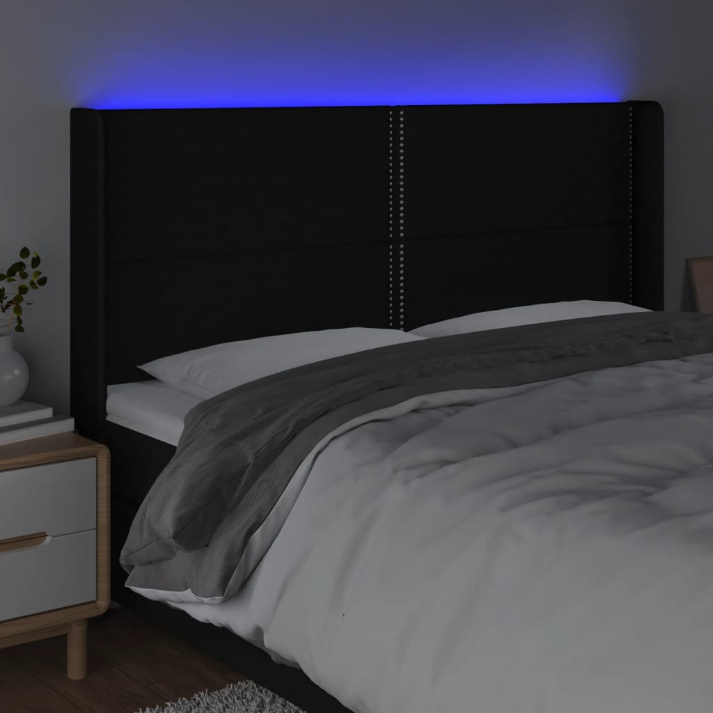 gultas galvgalis ar LED, 163x16x118/128 cm, melns audums | Stepinfit.lv