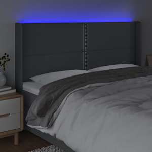 Čelo postele s LED tmavě šedé 183 x 16 x 118/128 cm textil - obrázek 4