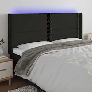 LED posteljno vzglavje črno 183x16x118/128 cm blago