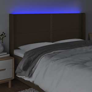 Čelo postele s LED tmavě hnědé 183 x 16 x 118/128 cm textil - obrázek 4