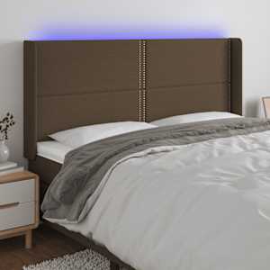 Čelo postele s LED tmavě hnědé 183 x 16 x 118/128 cm textil - obrázek 1