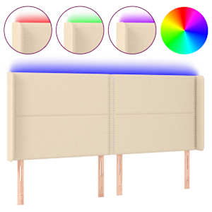 Čelo postele s LED krémové 183 x 16 x 118/128 cm textil - obrázek 2