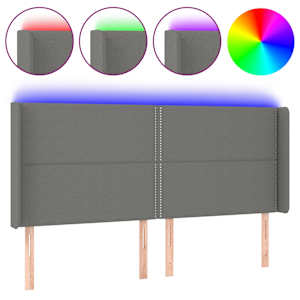 Čelo postele s LED tmavě šedé 203 x 16 x 118/128 cm textil - obrázek 2