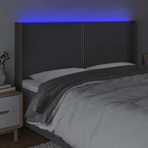 Čelo postele s LED tmavě šedé 203 x 16 x 118/128 cm textil - obrázek 4