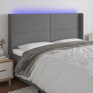 Čelo postele s LED tmavě šedé 203 x 16 x 118/128 cm textil - obrázek 1