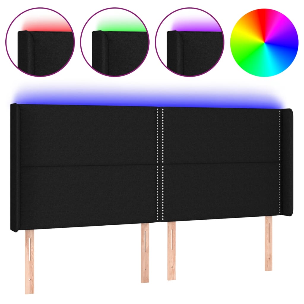 vidaXL Čelo postele s LED černé 203 x 16 x 118/128 cm textil