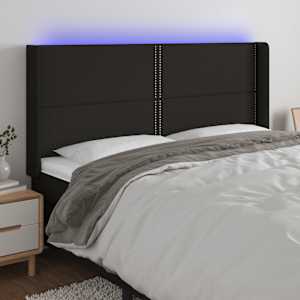 Čelo postele s LED černé 203 x 16 x 118/128 cm textil - obrázek 1