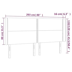 Čelo postele s LED krémové 203 x 16 x 118/128 cm textil - obrázek 6