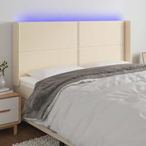 Čelo postele s LED krémové 203 x 16 x 118/128 cm textil - obrázek 1
