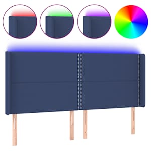 Čelo postele s LED modré 203 x 16 x 118/128 cm textil - obrázek 2