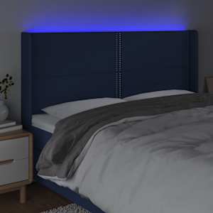 Čelo postele s LED modré 203 x 16 x 118/128 cm textil - obrázek 4