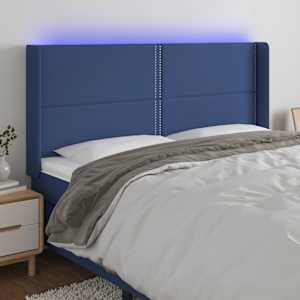 Čelo postele s LED modré 203 x 16 x 118/128 cm textil - obrázek 1