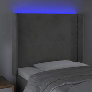 Čelo postele s LED světle šedé 83 x 16 x 118/128 cm samet - obrázek 4