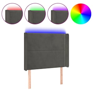 Čelo postele s LED tmavě šedé 83 x 16 x 118/128 cm samet - obrázek 2