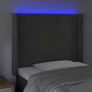 Čelo postele s LED tmavě šedé 83 x 16 x 118/128 cm samet - obrázek 4