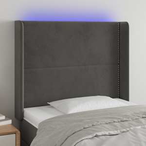 Čelo postele s LED tmavě šedé 83 x 16 x 118/128 cm samet - obrázek 1