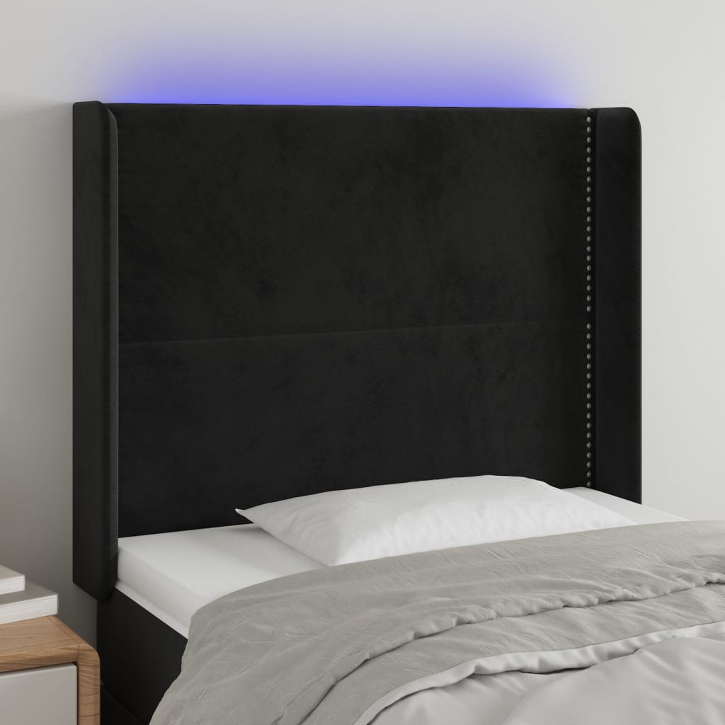 gultas galvgalis ar LED, 83x16x118/128 cm, melns samts | Stepinfit.lv