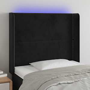Čelo postele s LED černé 83 x 16 x 118/128 cm samet - obrázek 1