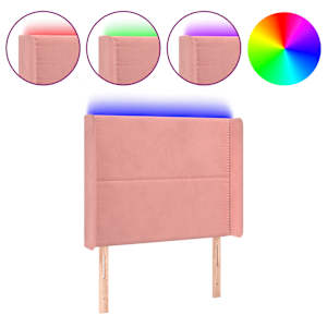 Čelo postele s LED růžové 83 x 16 x 118/128 cm samet - obrázek 2