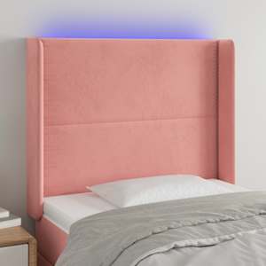 Čelo postele s LED růžové 83 x 16 x 118/128 cm samet - obrázek 1