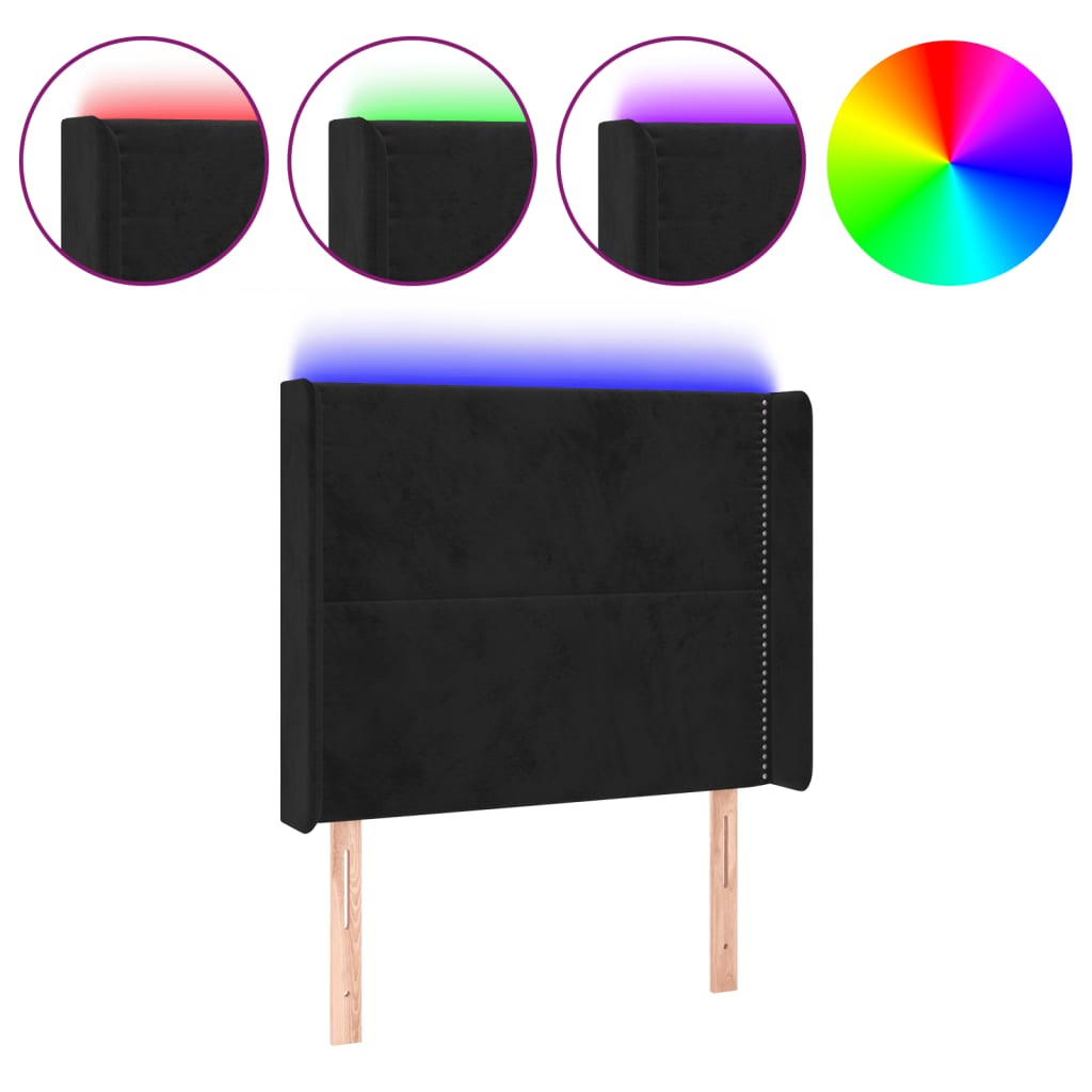 vidaXL Čelo postele s LED černé 93 x 16 x 118/128 cm samet