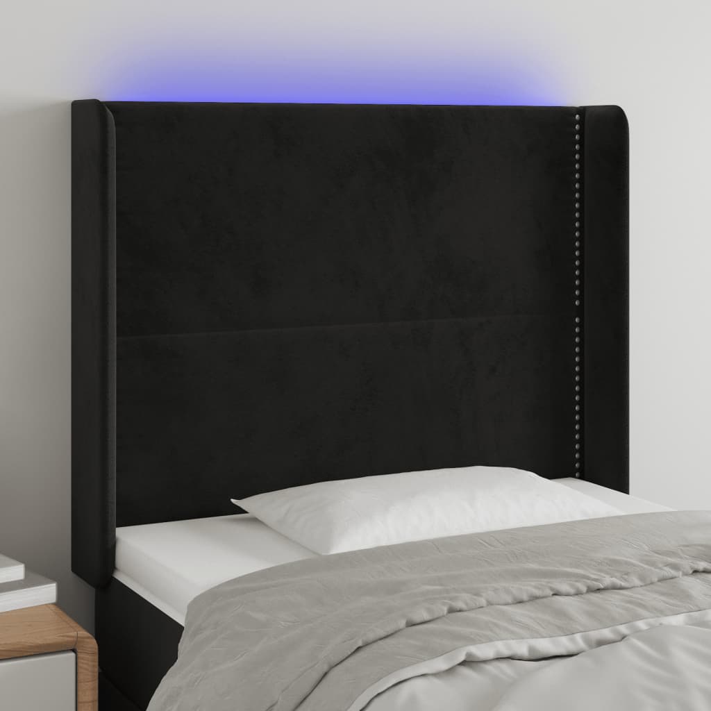 Čelo postele s LED černé 93 x 16 x 118/128 cm samet