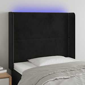 Čelo postele s LED černé 93 x 16 x 118/128 cm samet - obrázek 1