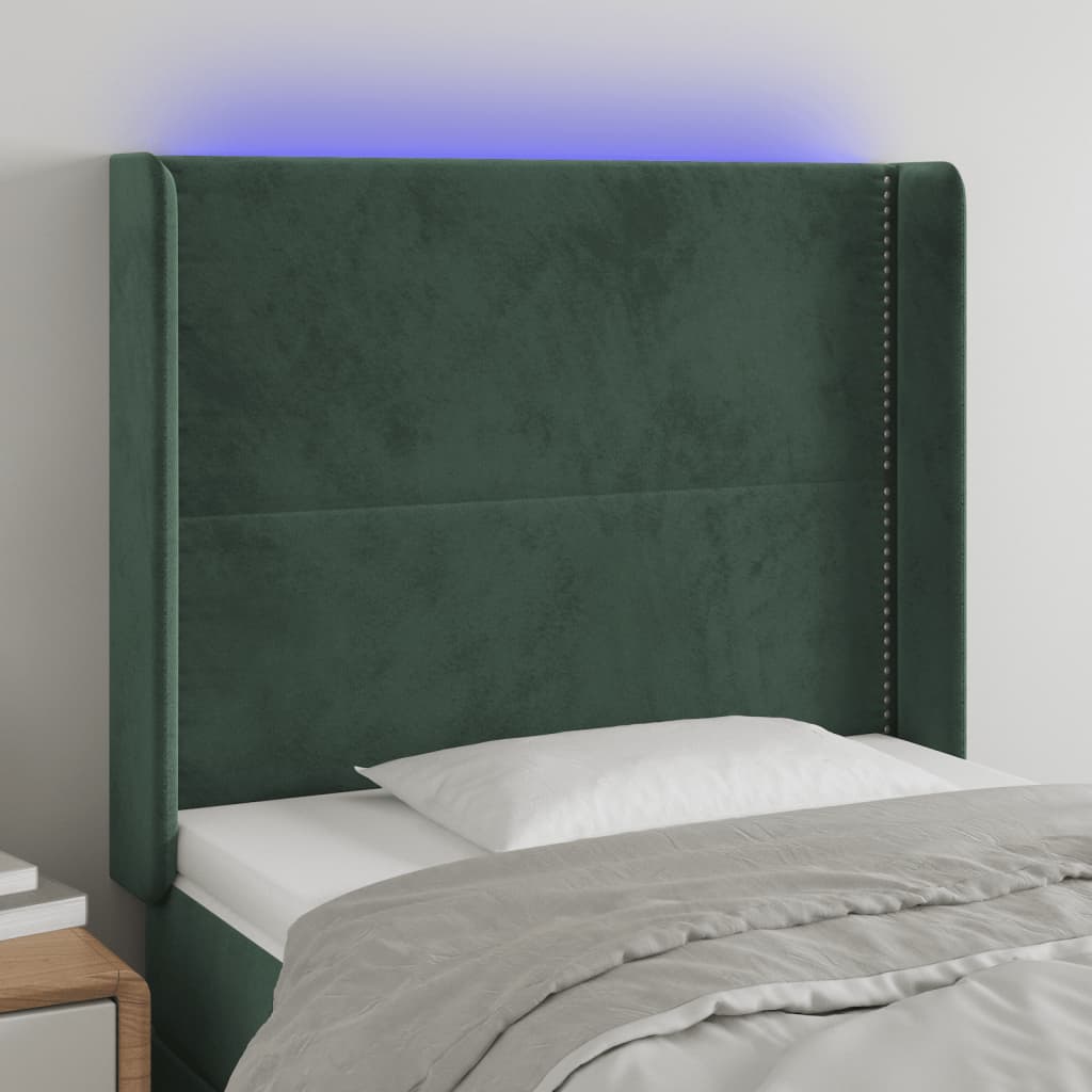 vidaXL Tăblie de pat cu LED, verde închis, 93x16x118/128cm, catifea