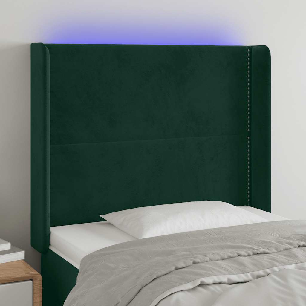 vidaXL Tăblie de pat cu LED, verde închis, 93x16x118/128cm, catifea