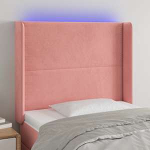 Čelo postele s LED růžové 93 x 16 x 118/128 cm samet - obrázek 1