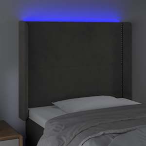 Čelo postele s LED světle šedé 103 x 16 x 118/128 cm samet - obrázek 4