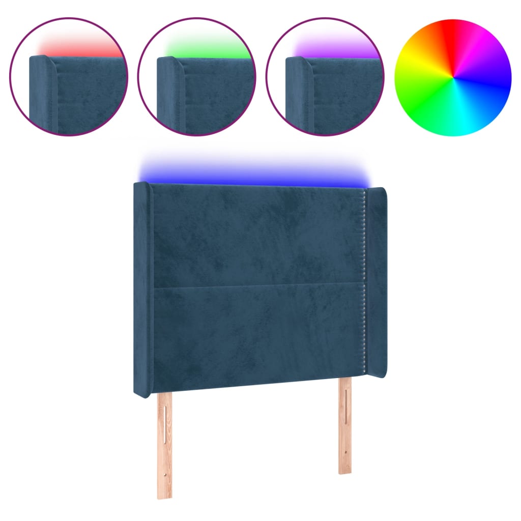 vidaXL Čelo postele s LED tmavě modré 103 x 16 x 118/128 cm textil