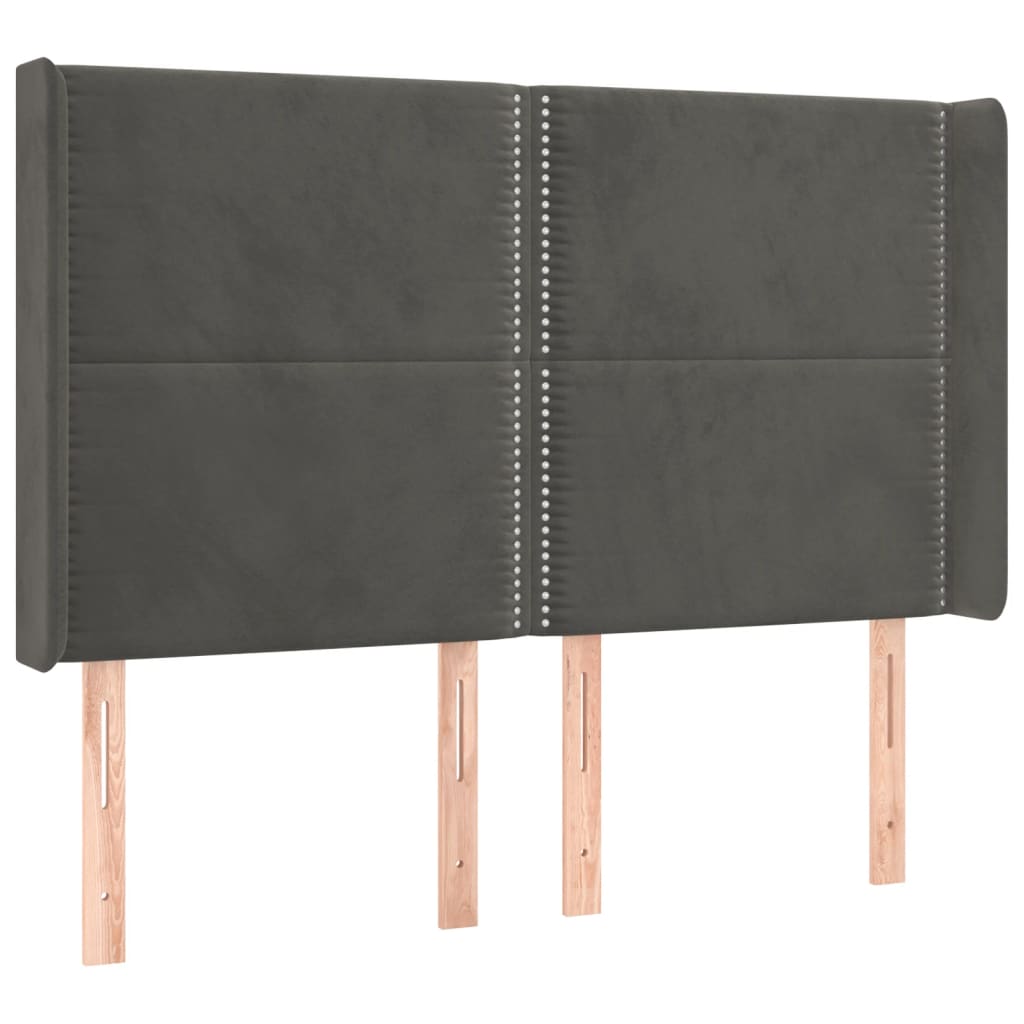 vidaXL Hoofdbord LED 147x16x118/128 cm fluweel donkergrijs afbeelding