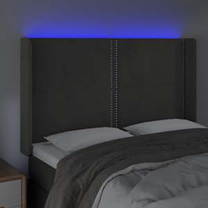 Čelo postele s LED tmavě šedé 147 x 16 x 118/128 cm samet - obrázek 4