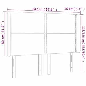 Čelo postele s LED tmavě šedé 147 x 16 x 118/128 cm samet - obrázek 6