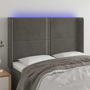Čelo postele s LED tmavě šedé 147 x 16 x 118/128 cm samet - obrázek 1