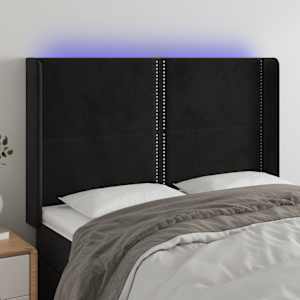 Čelo postele s LED černé 147 x 16 x 118/128 cm samet - obrázek 1