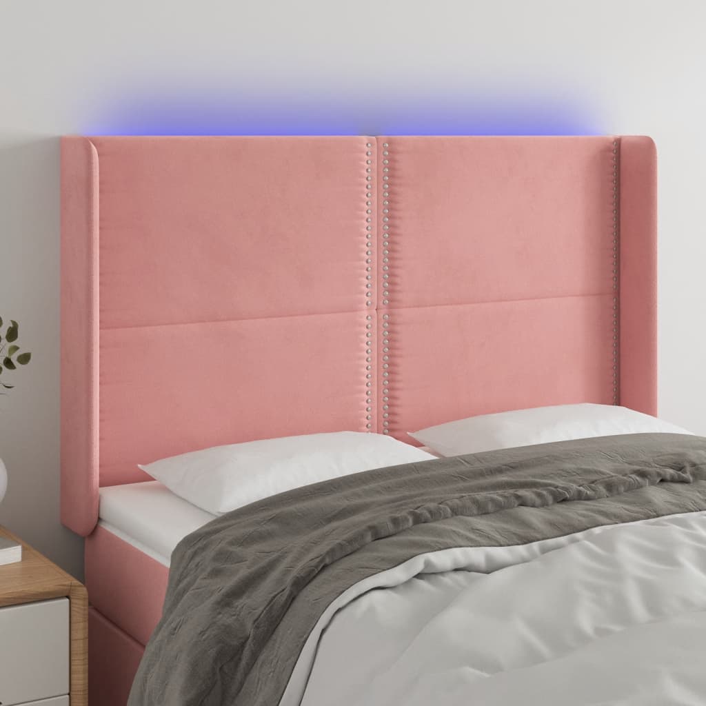 vidaXL Tête de lit à LED Rose 147x16x118/128 cm Velours