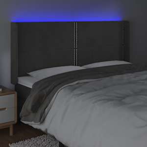 Čelo postele s LED tmavě šedé 163 x 16 x 118/128 cm samet - obrázek 4